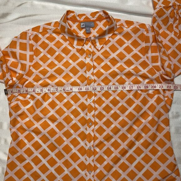 JC Penney Silk Blend Sz XL Lattice Design 3/4 Sleeve Top Blouse Orange & White - Picture 3 of 10